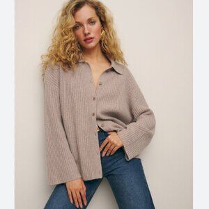 Reformation Fantino Cashmere Collared Cardigan in Oatmeal - Small
